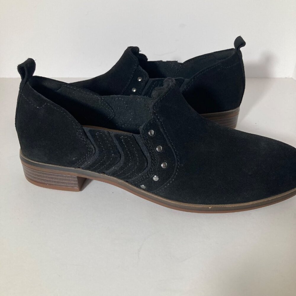 Womens Clarks Trish Bell Black Suede Shoes‎ Studded Slip On 7.5